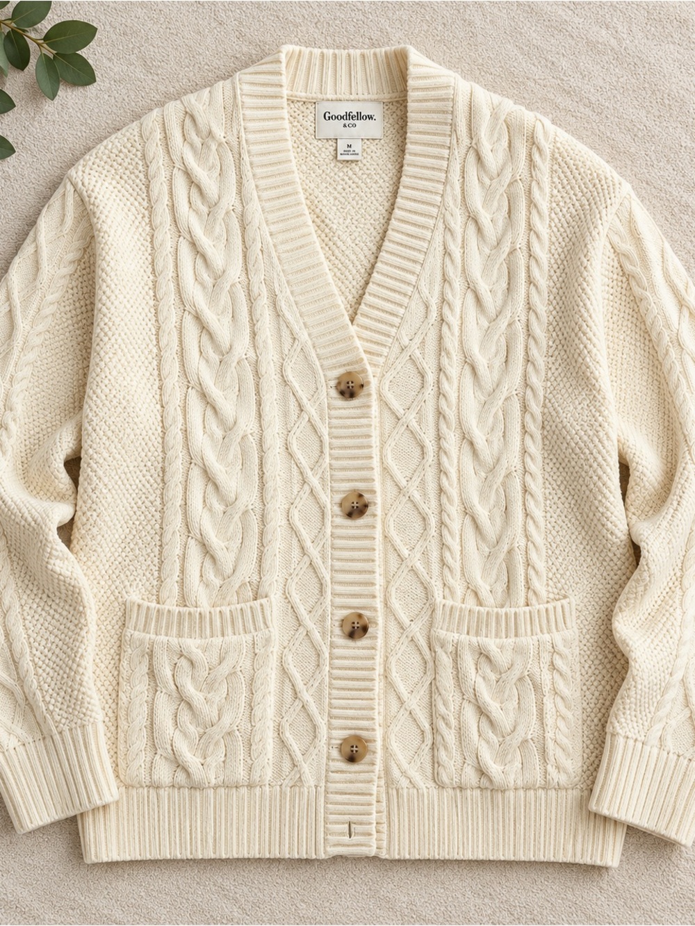 Goodfellow & Co Cream Cable-Knit Button Cardigan